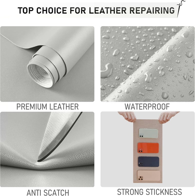 YAFLC Self Adhesive Leather Repair Tape Kit, 4"x 63" Leather Repair Patch for Furniture, Leather Repair Patch for Car seat, Sofas, Couch, Boat Seat Light Gary - Image 4